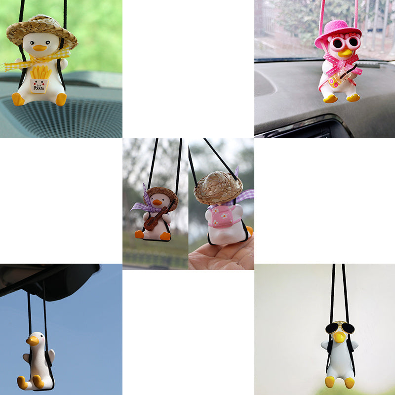 Cute Anime Little Duck Car Pendant, Swinging Rearview Mirror Ornament for Girls, Interior Decoration and Gift