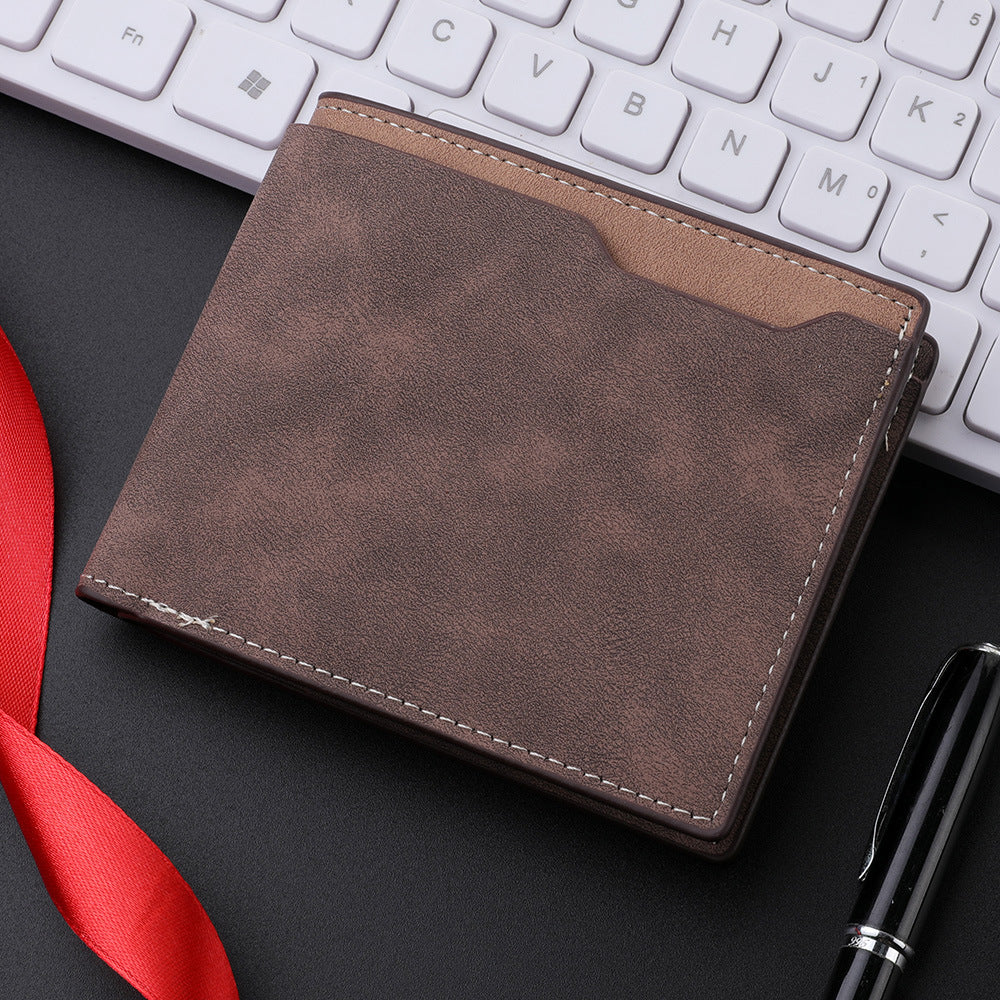 Unisex Slim PU Spliced Two Fold Wallet With Card Slots