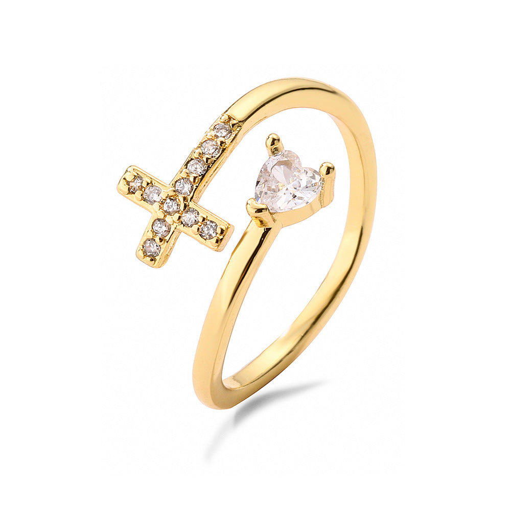 Clear CZ Zircon Cross Evil Eye Ring for Women and Girls