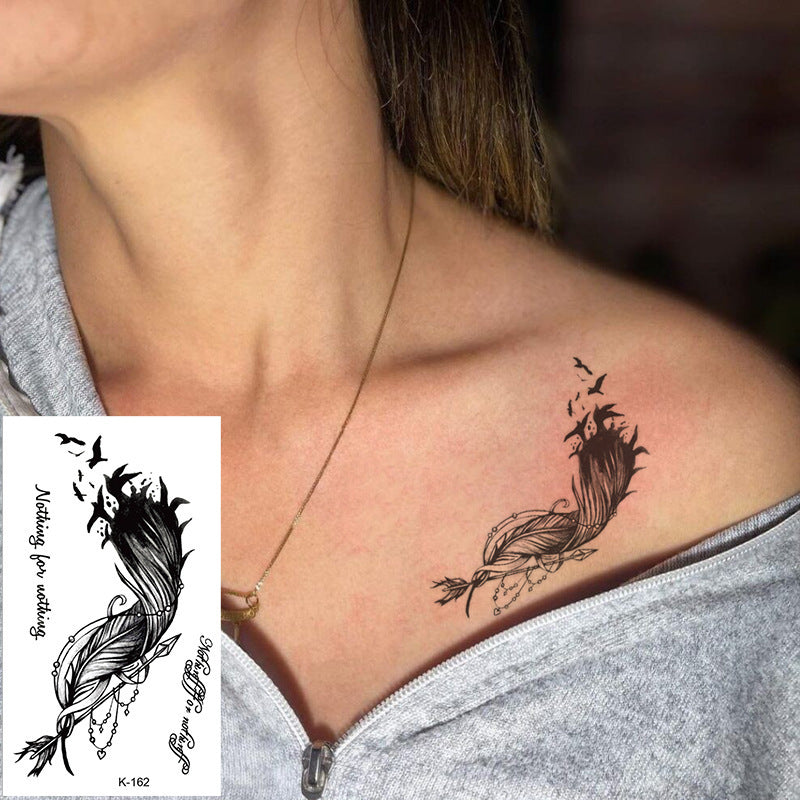 Tattoo Stickers – English Letters, Flowers, Butterfly Sketch Lines, Waterproof Temporary Tattoo