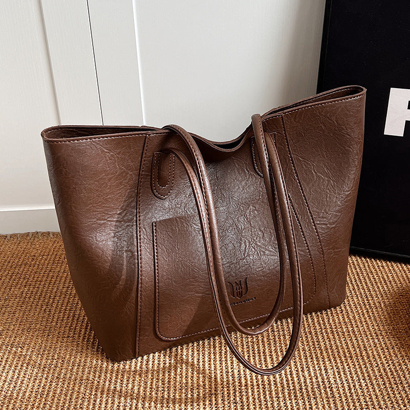 Casual Retro Shoulder Bag – Textured Commuter Tote