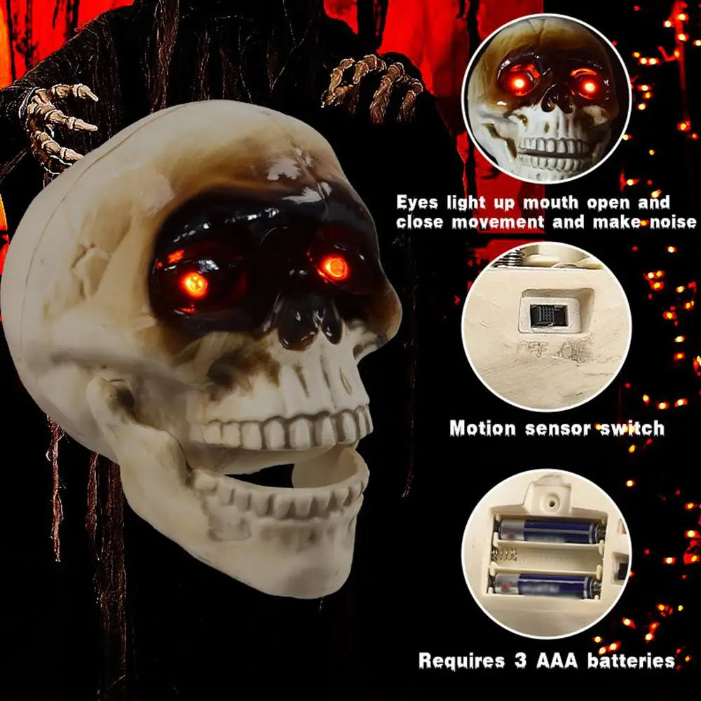 Animated Floating Skeleton Decoration – Realistic Skull Head with Scary Sound