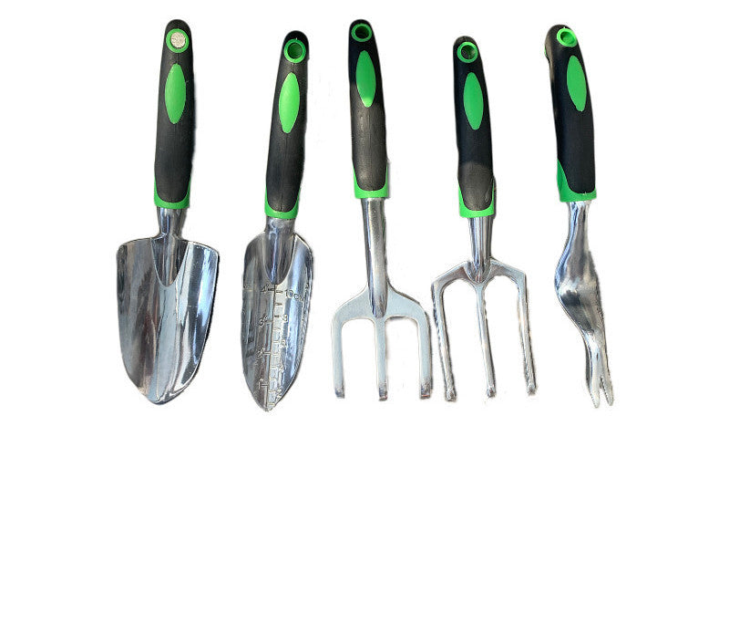 9-Piece Green Aluminum Alloy Gardening Tool Set with Silicone Two-Color Handles