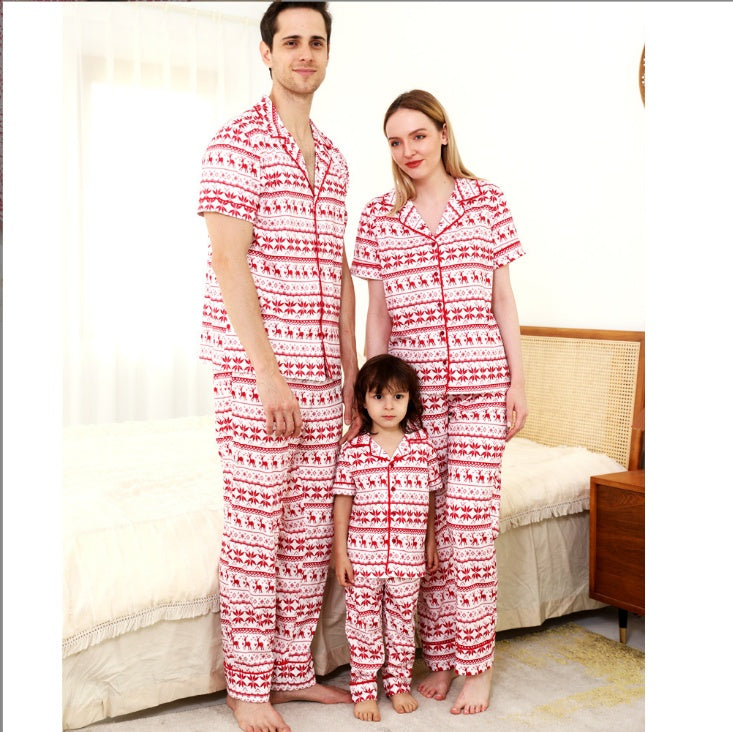 Printed Round Neck Color Matching Parent-child Suit