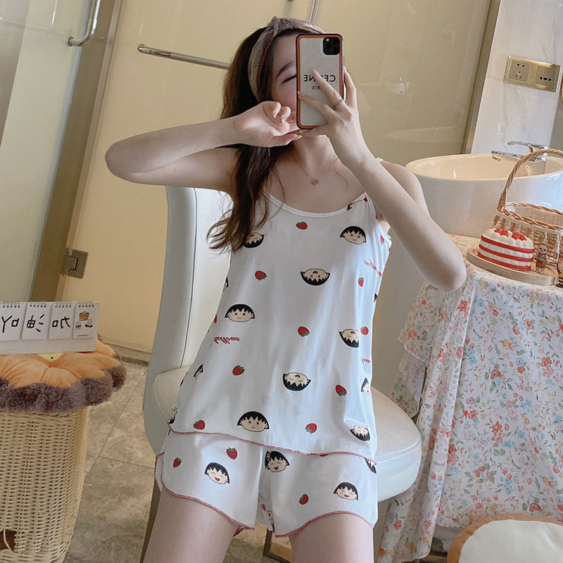 Women's Fashion Simple Camisole Homewear Pajamas Two-piece Set