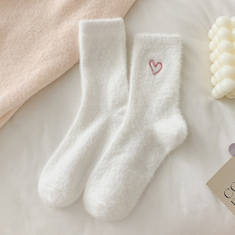 Women's Socks Love Embroidered Plush Socks Furry Warm