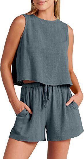 Women's Fashion Casual Sleeveless Solid Color Loose Outfit