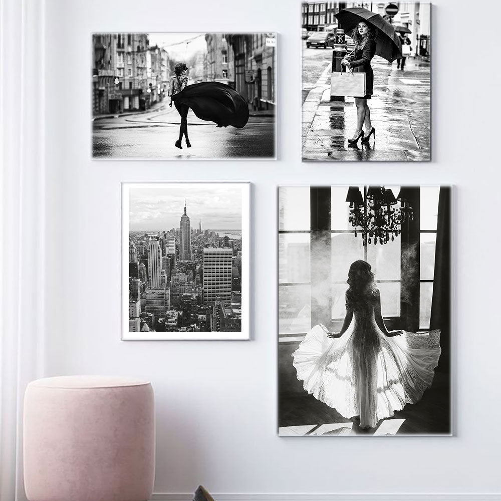 Black and White Wall Art – Sexy Woman Canvas Painting Poster Print
