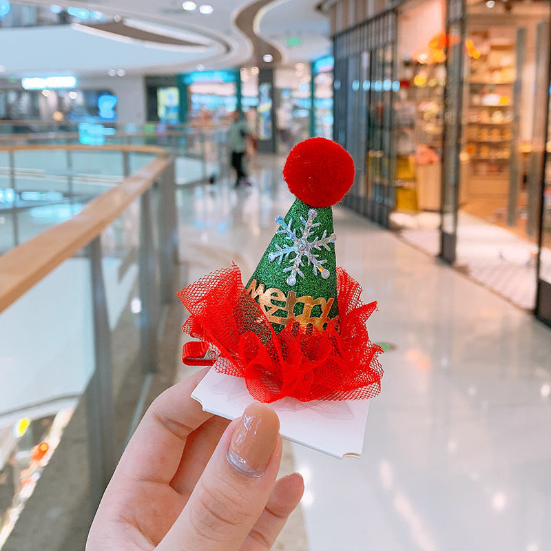 Handmade Cloth Christmas Antler Hairpin with Festive Plush Hat