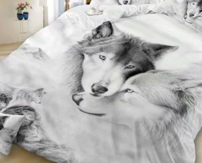 Siberian Wolf 3D Landscape Printed Chemical Fiber Bedding Set