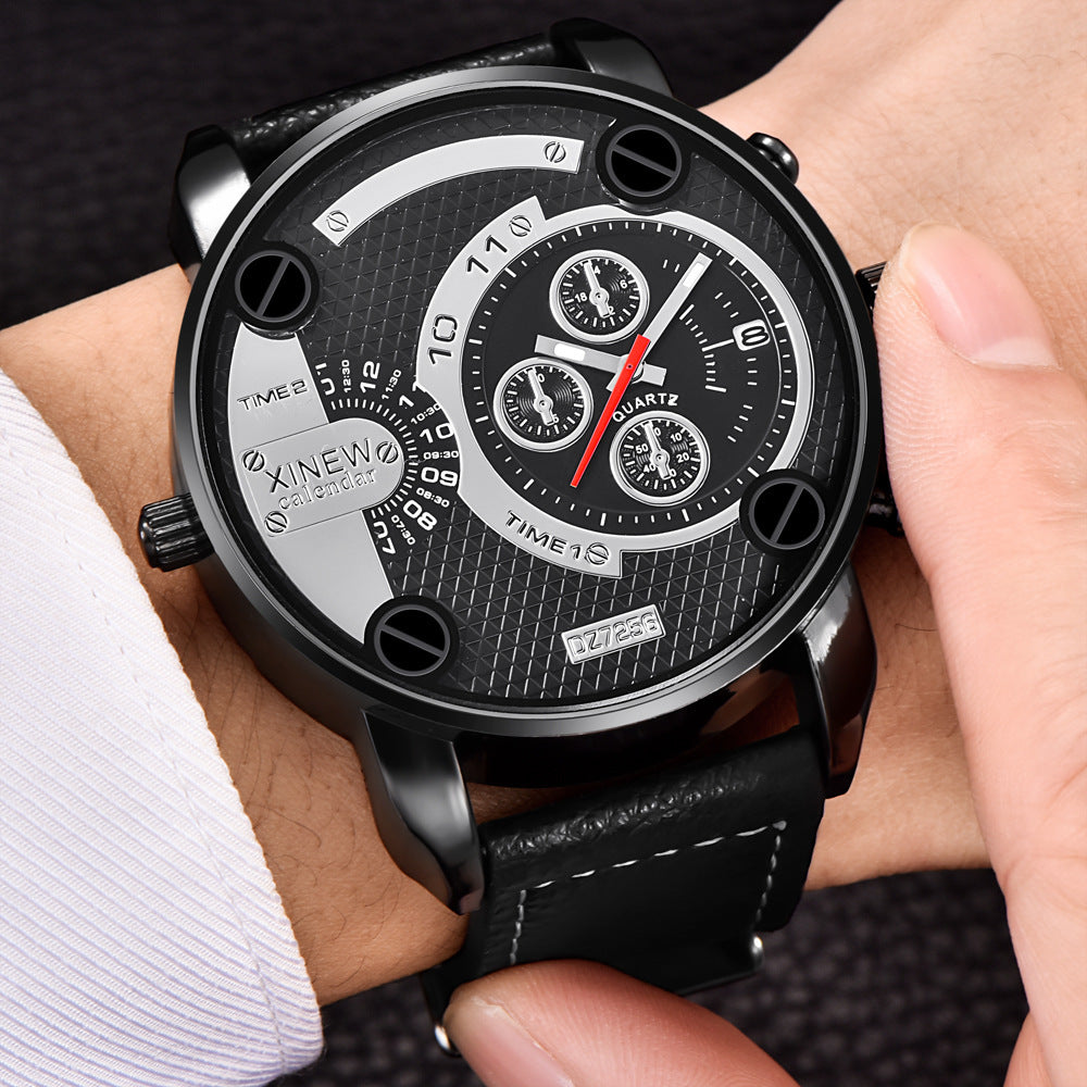 Men’s Big Dial Fashion Leather Date Wristwatch – Stylish Gift for Him