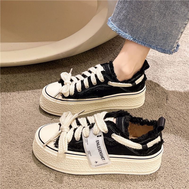 Women's High-rise Lace-up Woven Canvas White Shoes
