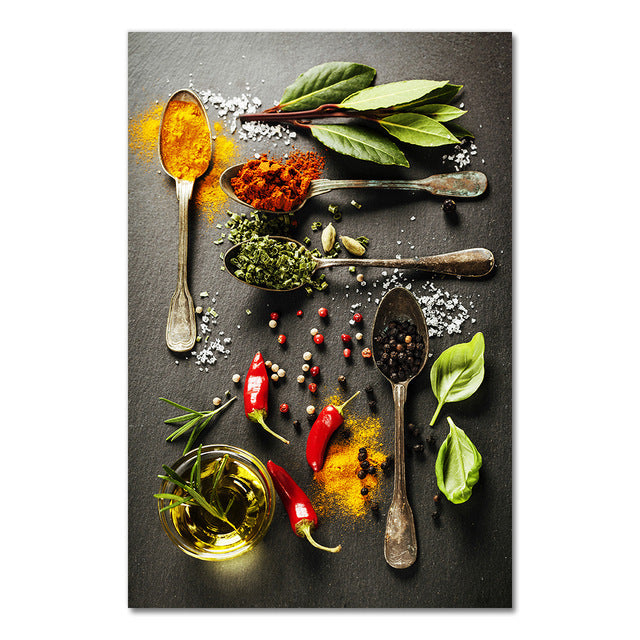 Kitchen Wall Art – Vanilla & Spice Themed Canvas Painting for Home & Restaurant Decor