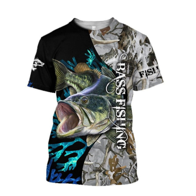 Male Creative Fishing Pattern Printed Short Sleeve