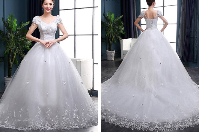 Elegant Mulberry Silk Long Tail Wedding Dress for Brides