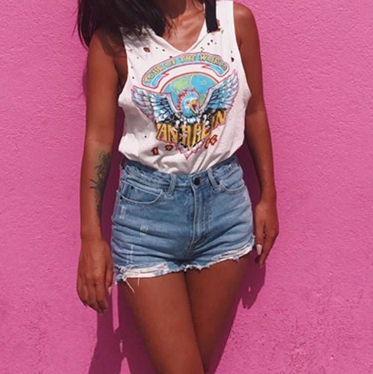 Women's Retro Ripped Denim Shorts