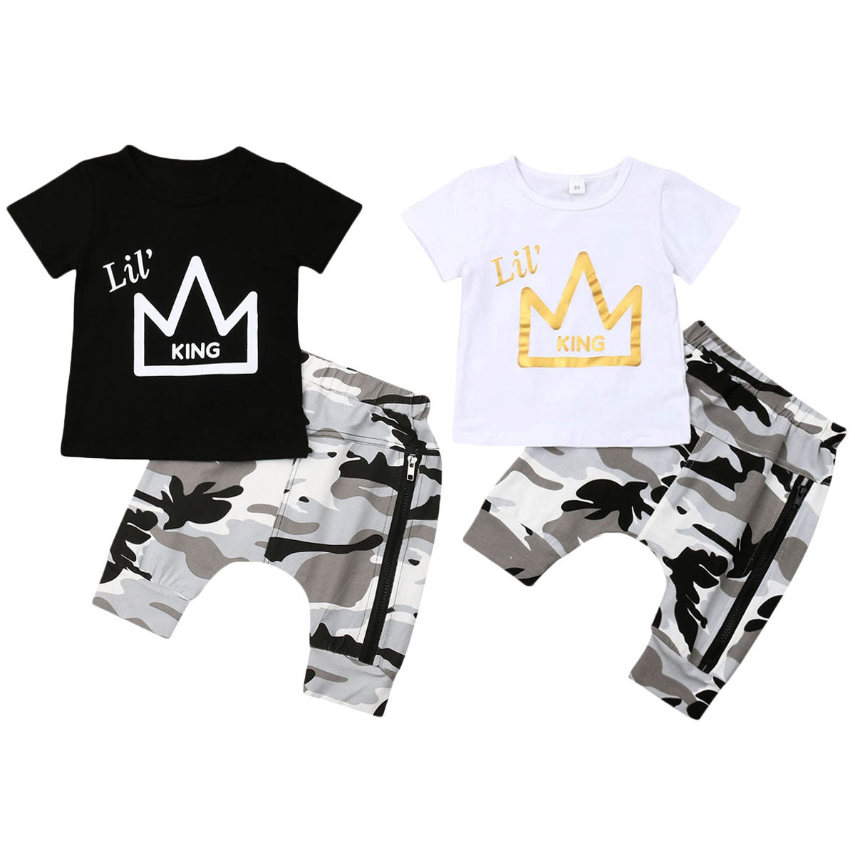 Crown Print Camouflage Two-Piece Set