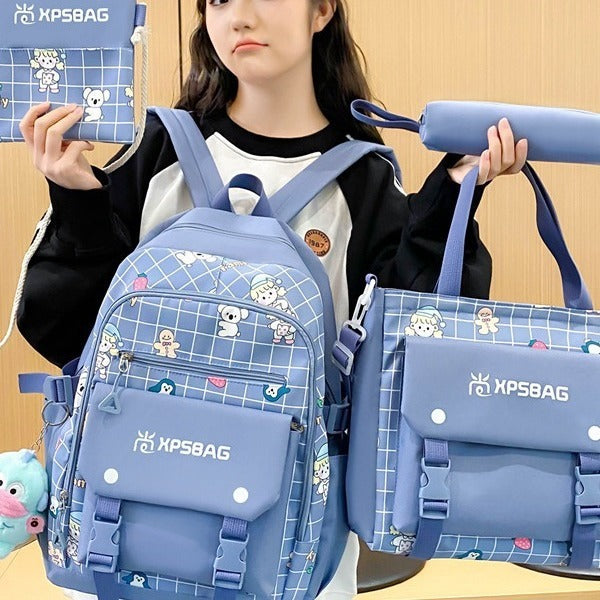 Nylon Backpack Set For Girls School Bag Four Piece