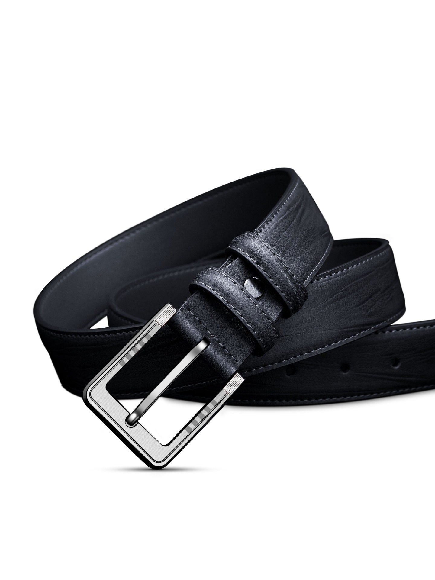Men's Pin Buckle Leather Belt with Leaf Pattern
