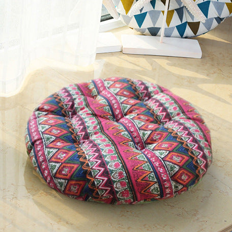 Botanical Flower Pattern Blended Rattan Floor Mat and Chair Seat Cushion