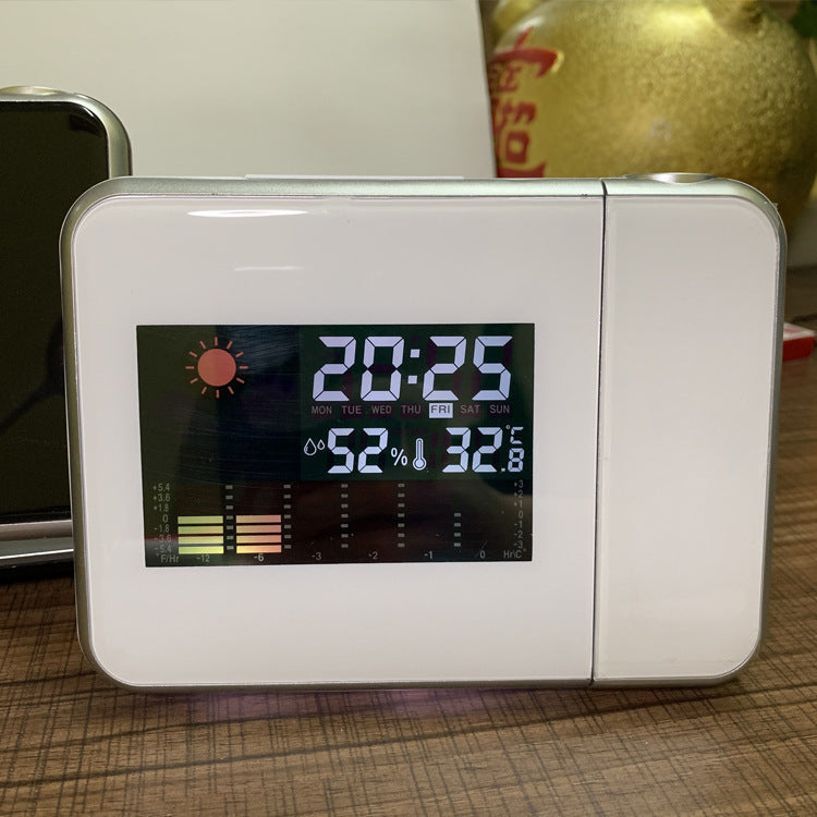 Projection Alarm Clock with Weather Display – Indoor Temp/Humidity, Dual Alarms, USB Power