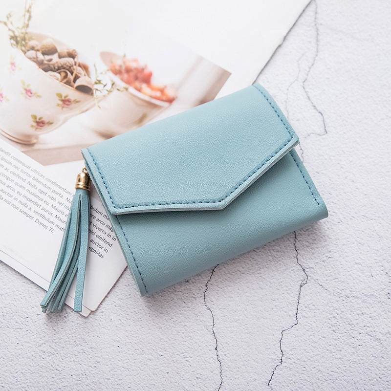 Korean Style Tassel Wallet PU Leather Solid Color Womens