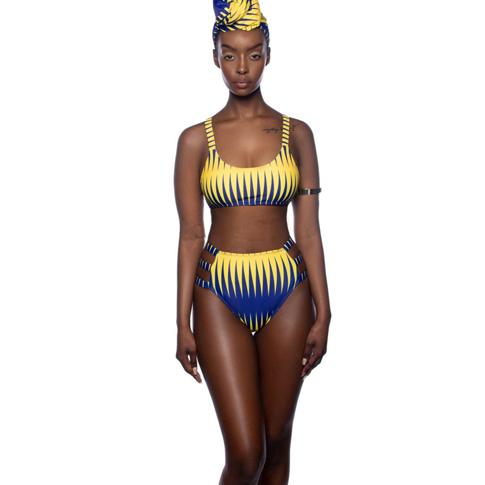 Women’s Quick-Dry High Waist Bikini Set – Sexy Open Back Polyester Swimwear