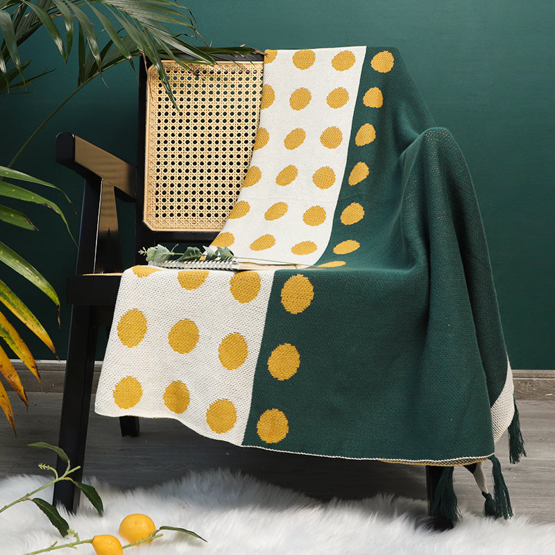 Cotton Polka Dot Contrast Color Knitted Blanket