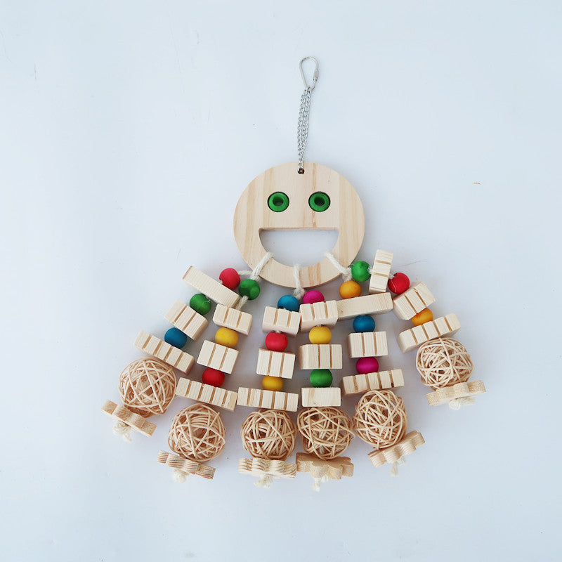 Parrot Toy Wooden Cartoon Bead String – Chewing, Molar, and Treasure Hunting Blocks Bird Supply