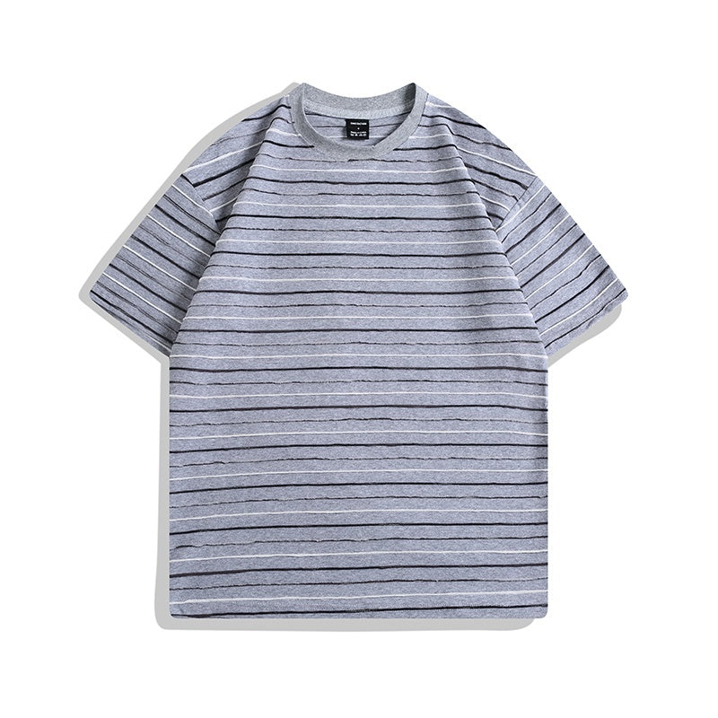 Color Striped Short Sleeve Round Neck Couple Half Sleeve T-shirt