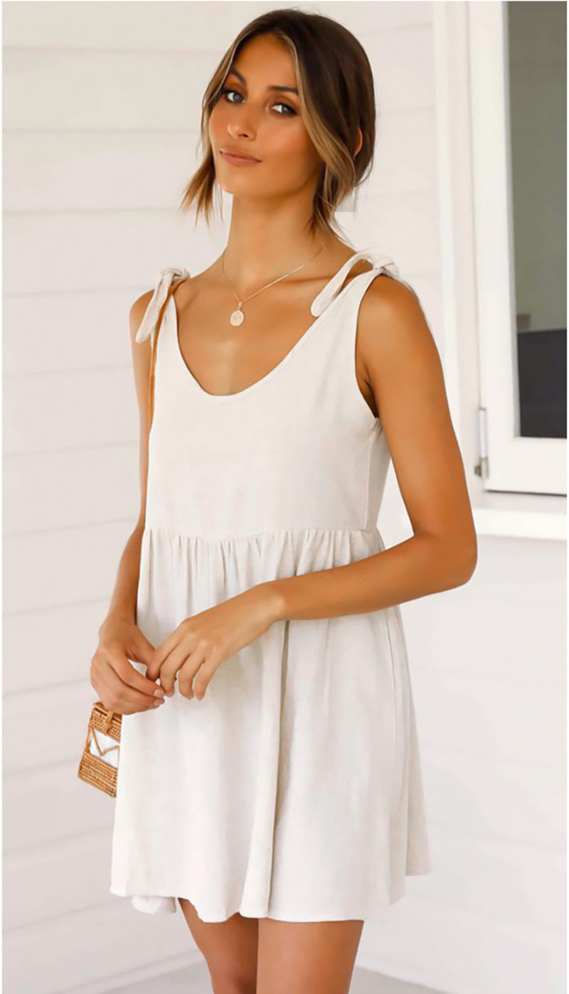 Beach casual strap style solid color dress
