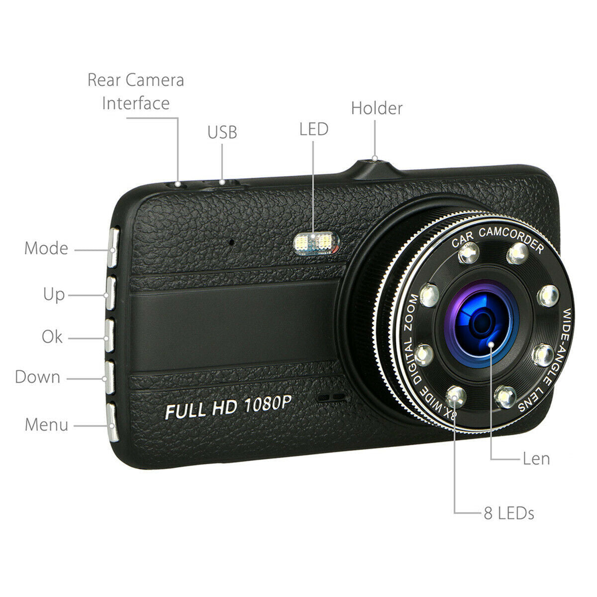 Dash Cam with 8 IR Lights – HD Night Vision Driving Recorder