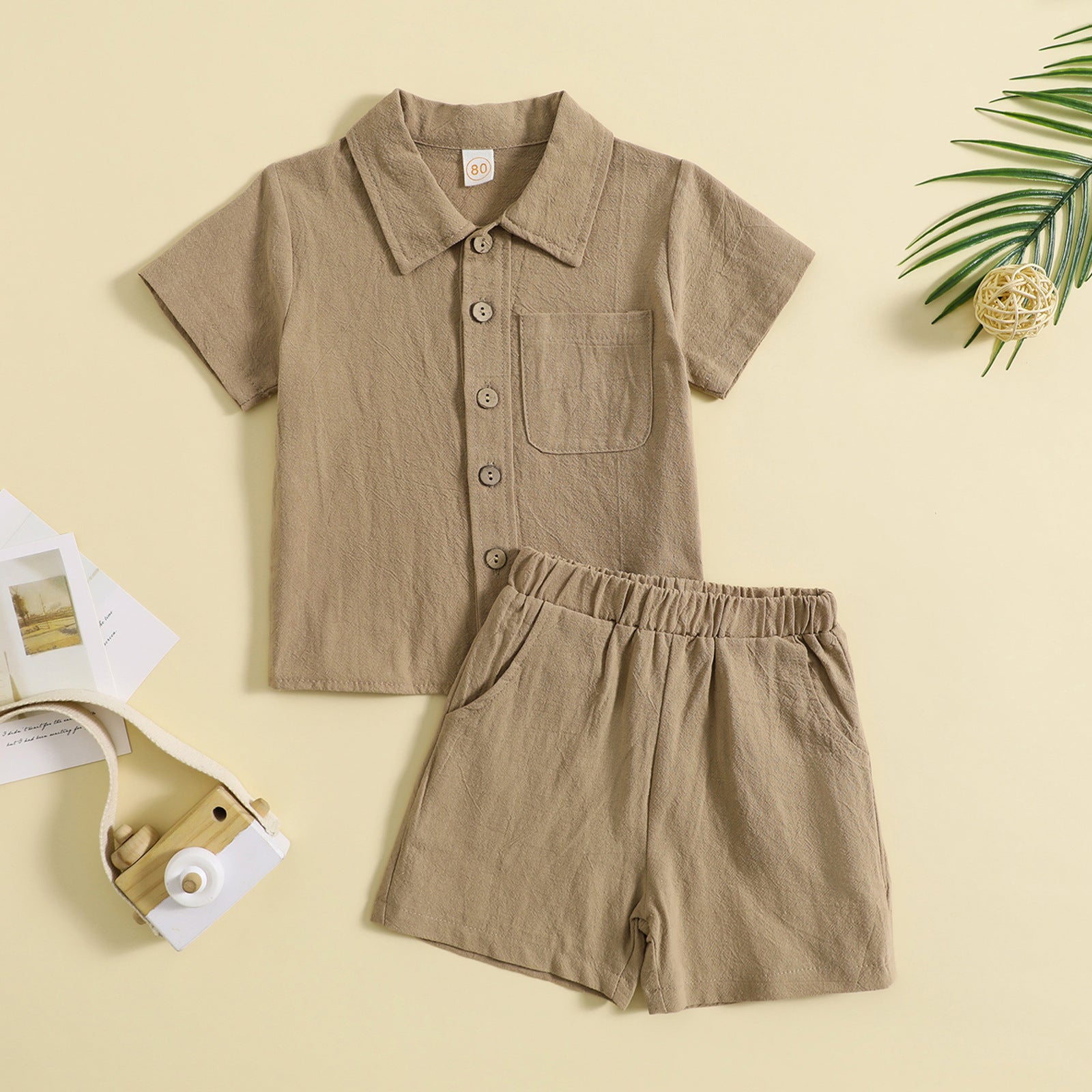 Kids Linen Sports Costume Set Pullover Blouse Pants