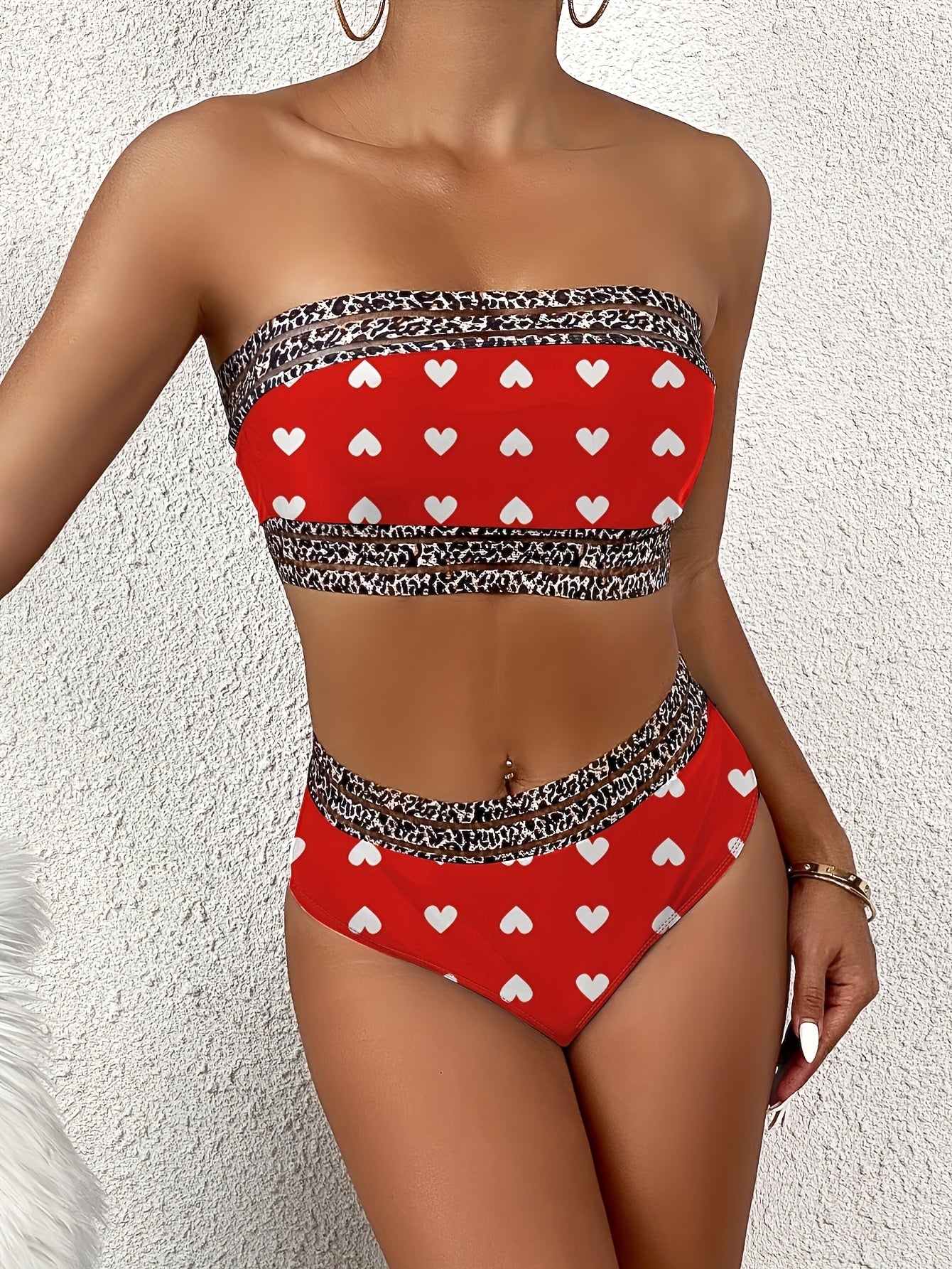 Sexy Bandeau Solid Color Love Bikini Bikini