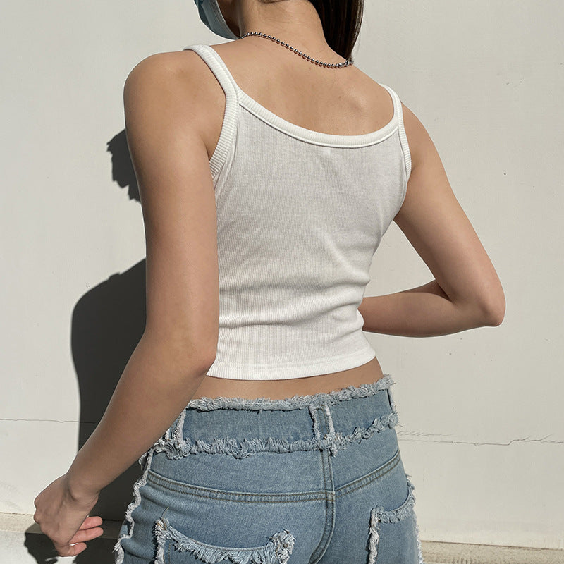 European And American Sweet And Spicy Short Crop-top Spaghetti-strap Vest