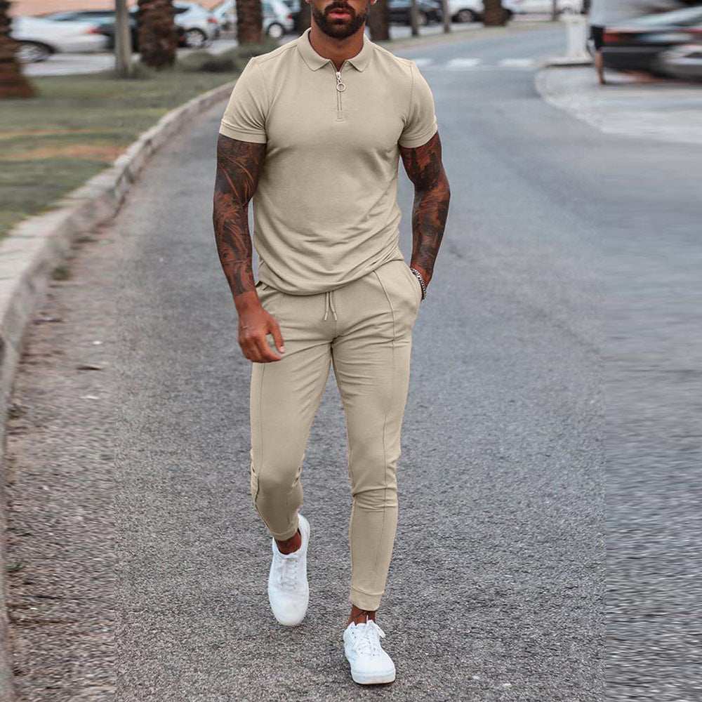 Summer Cross-Border Foreign Trade Short-Sleeved Trousers Two-Piece Leisure Youth Suit Sports Suit Two-Piece Suit