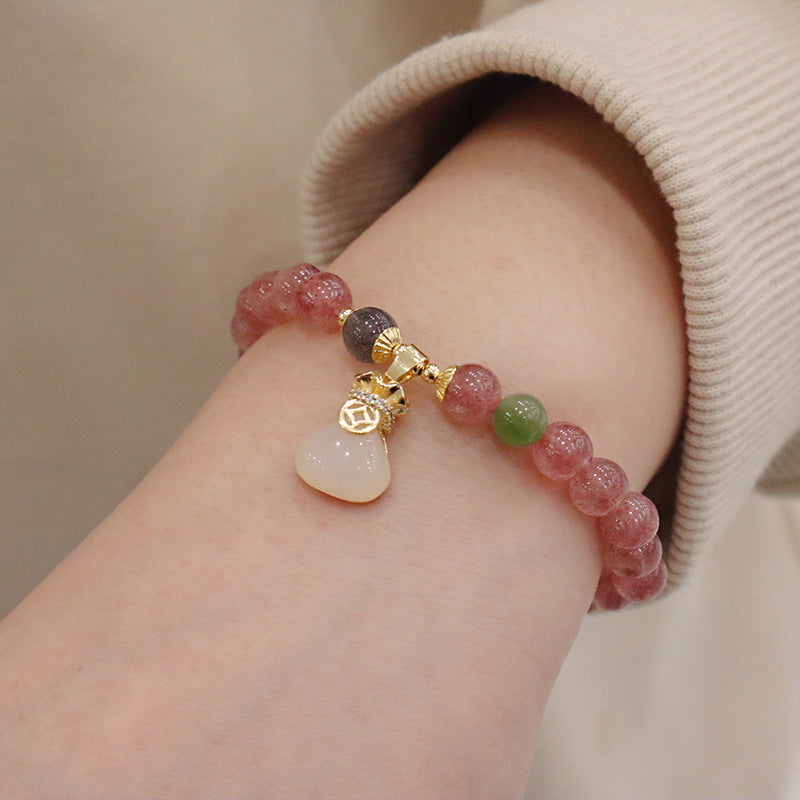 New Chinese Natural Strawberry Quartz Purse Hetian Jade Bracelet