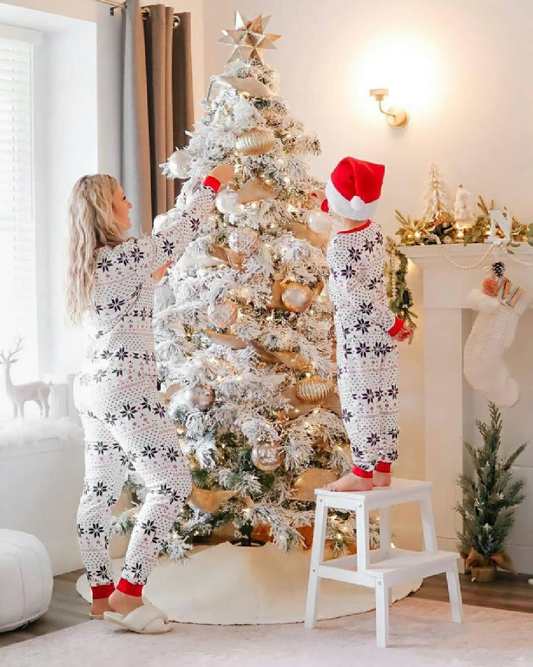 Christmas Print Parent-child Home Service Suit