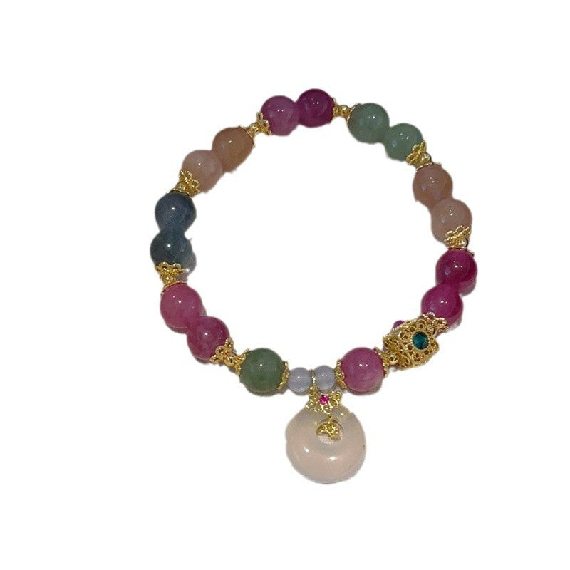 Dopamine Chalcedony Bracelet Peace Buckle Rings Vintage French Gold Accessories