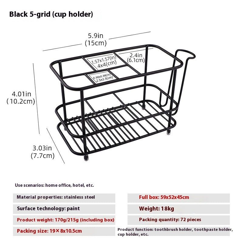 Household Grid Desktop Stainless Steel Toothbrush Holder