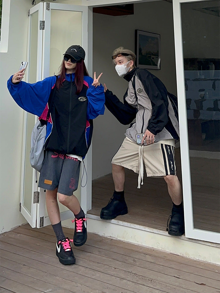 Retro American Thin Sun Protection Clothing Stitching Couple Outdoor Quick-drying Coat