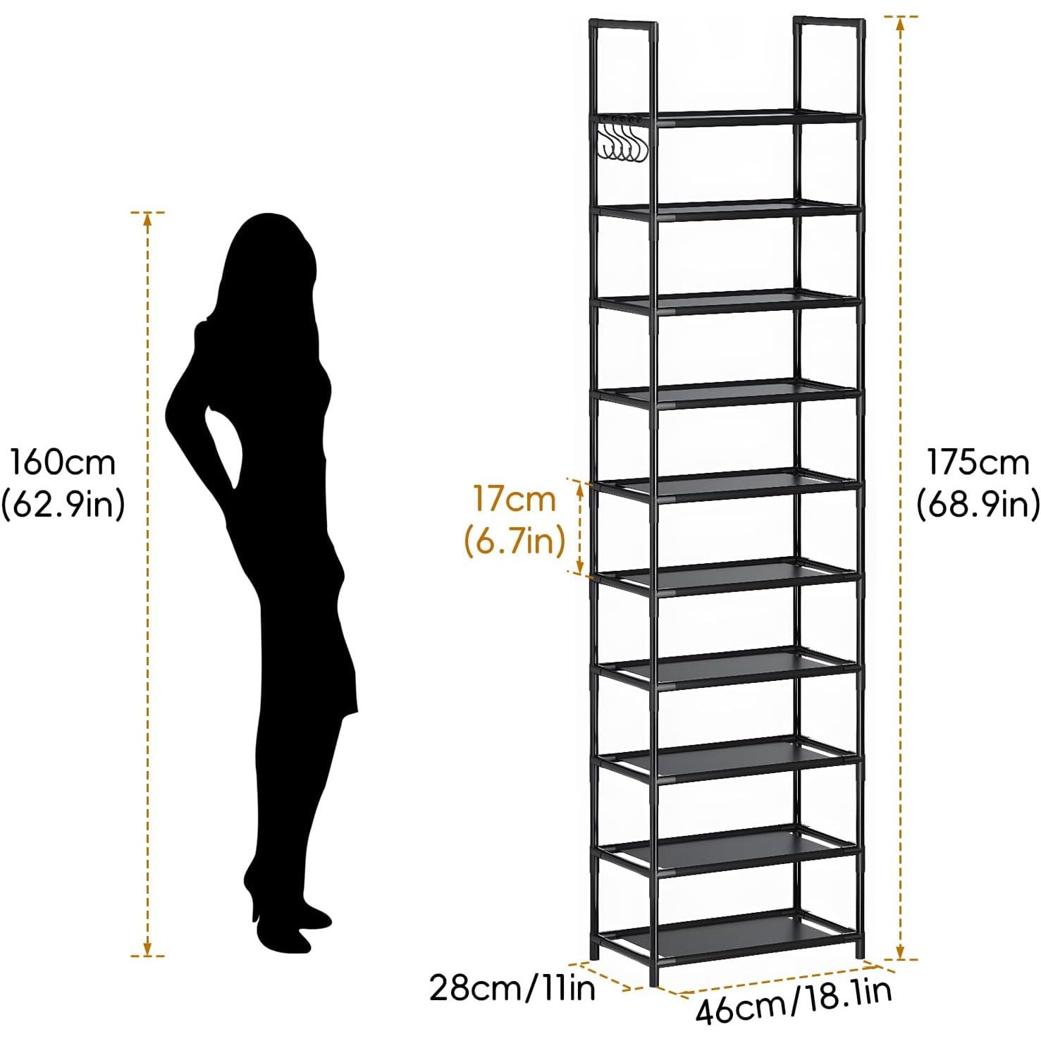 Simple Storage Cabinet Single Row Shoe Rack Black Entrance With Hook