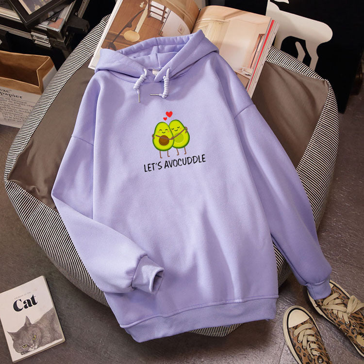 Unisex Velvet Hoodie Sweatshirt Relaxed Avocado Print