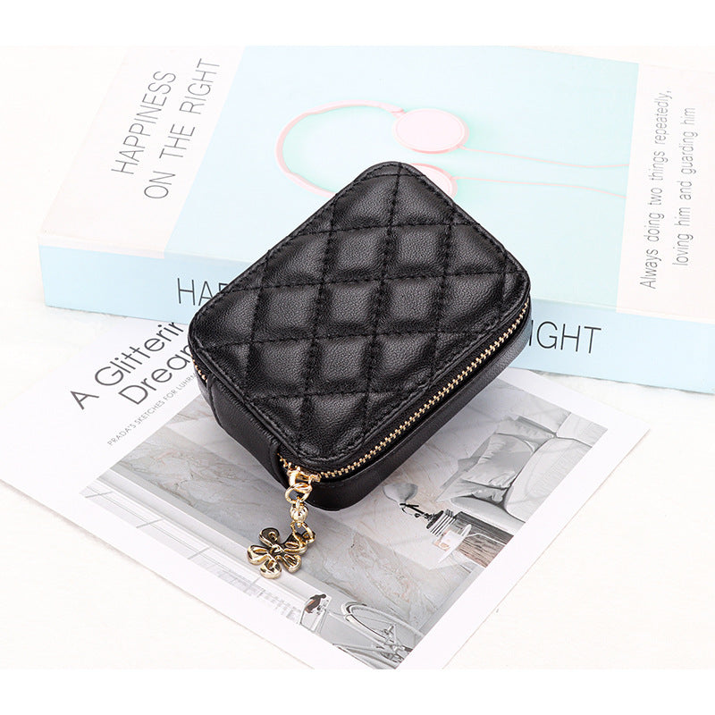 Genuine Leather Checker Pattern Storage Bag