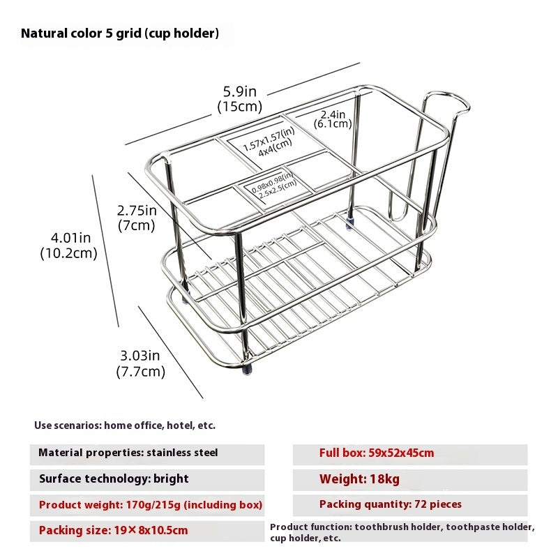Household Grid Desktop Stainless Steel Toothbrush Holder