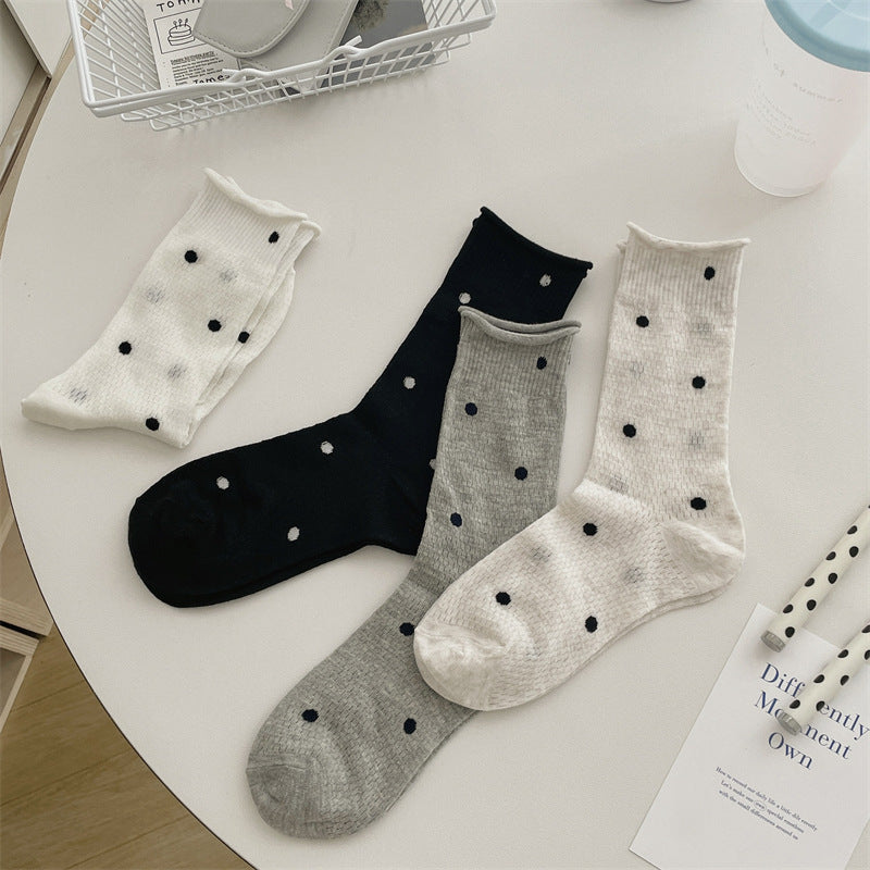 Thin Mesh Polka Dot Hollow Out Mid-Calf Socks Breathable