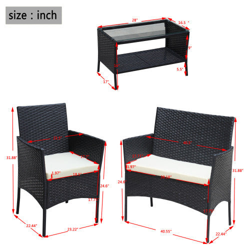 4-Piece Black Rattan Outdoor Patio Furniture Set