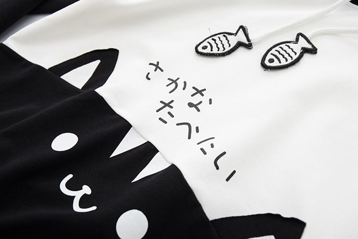 Japanese Mori Style Female Cat Print Long Sleeve Hoodie Jacket