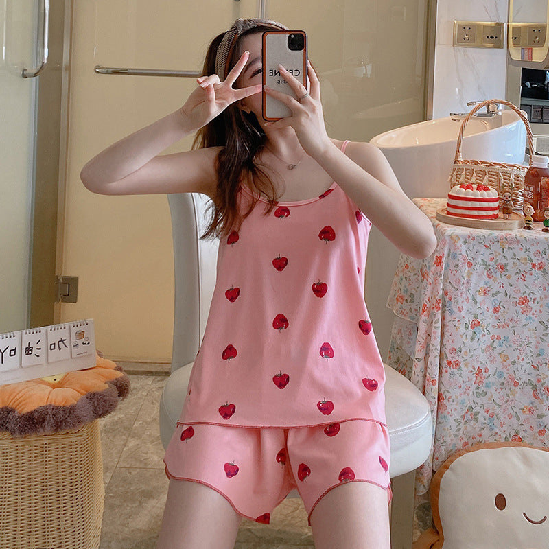 Women's Fashion Simple Camisole Homewear Pajamas Two-piece Set