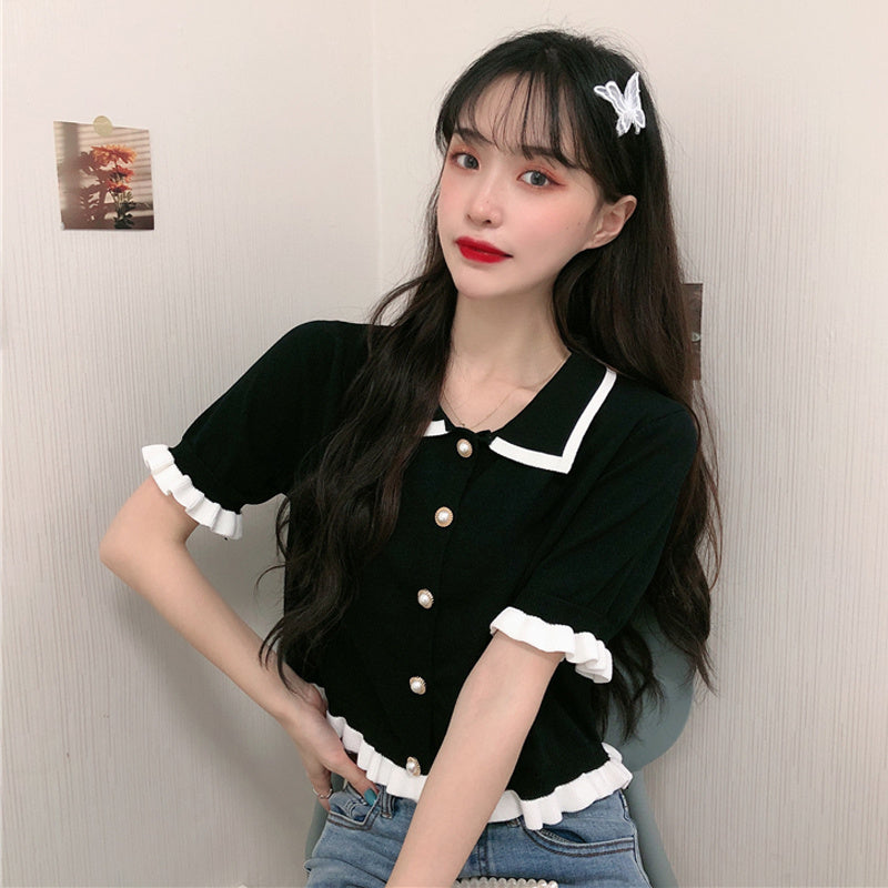 Summer Clothes Knitted Doll Collar Crop Top